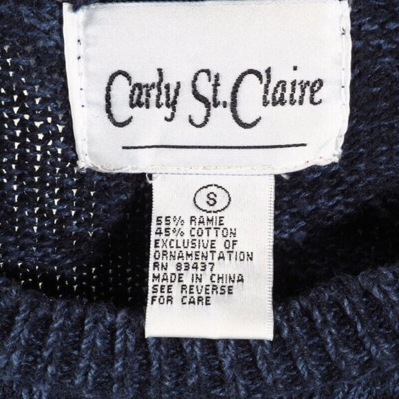 Carly St. Claire Snowman & Reindeer Ugly Christmas Sweater S Ramie/Cotton Blue/W - Picture 5 of 5